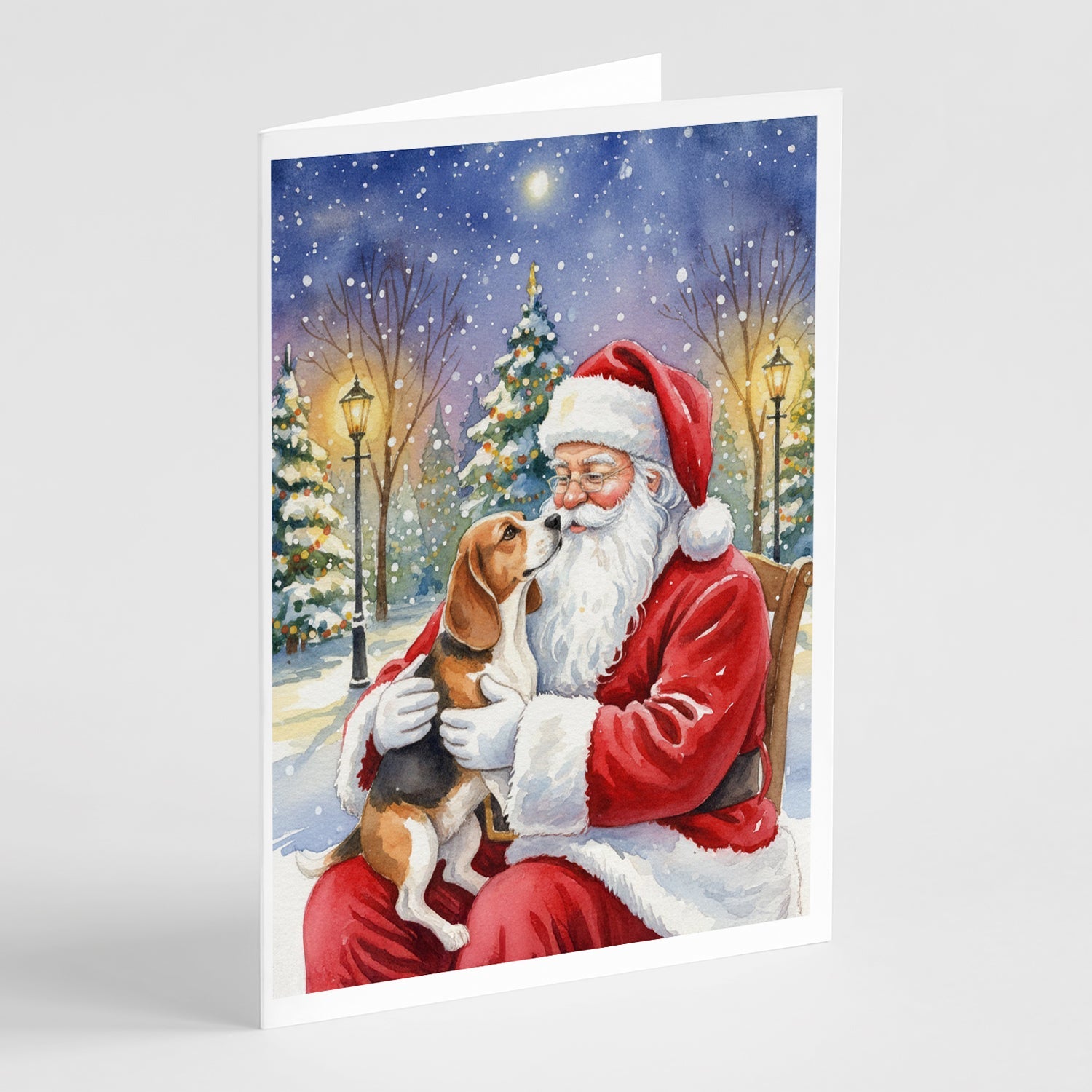 Beagle with Santa Claus Greeting Cards Pack of 8 Blank Cards with Envelopes Whimsical A7 Size 5x7