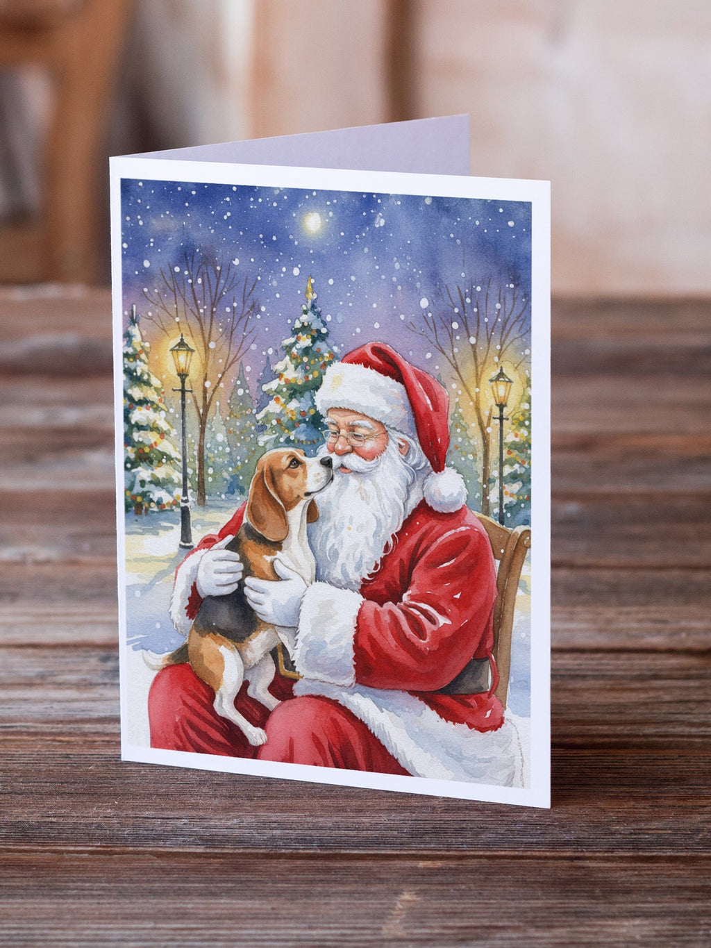 Beagle with Santa Claus Greeting Cards Pack of 8 Blank Cards with Envelopes Whimsical A7 Size 5x7