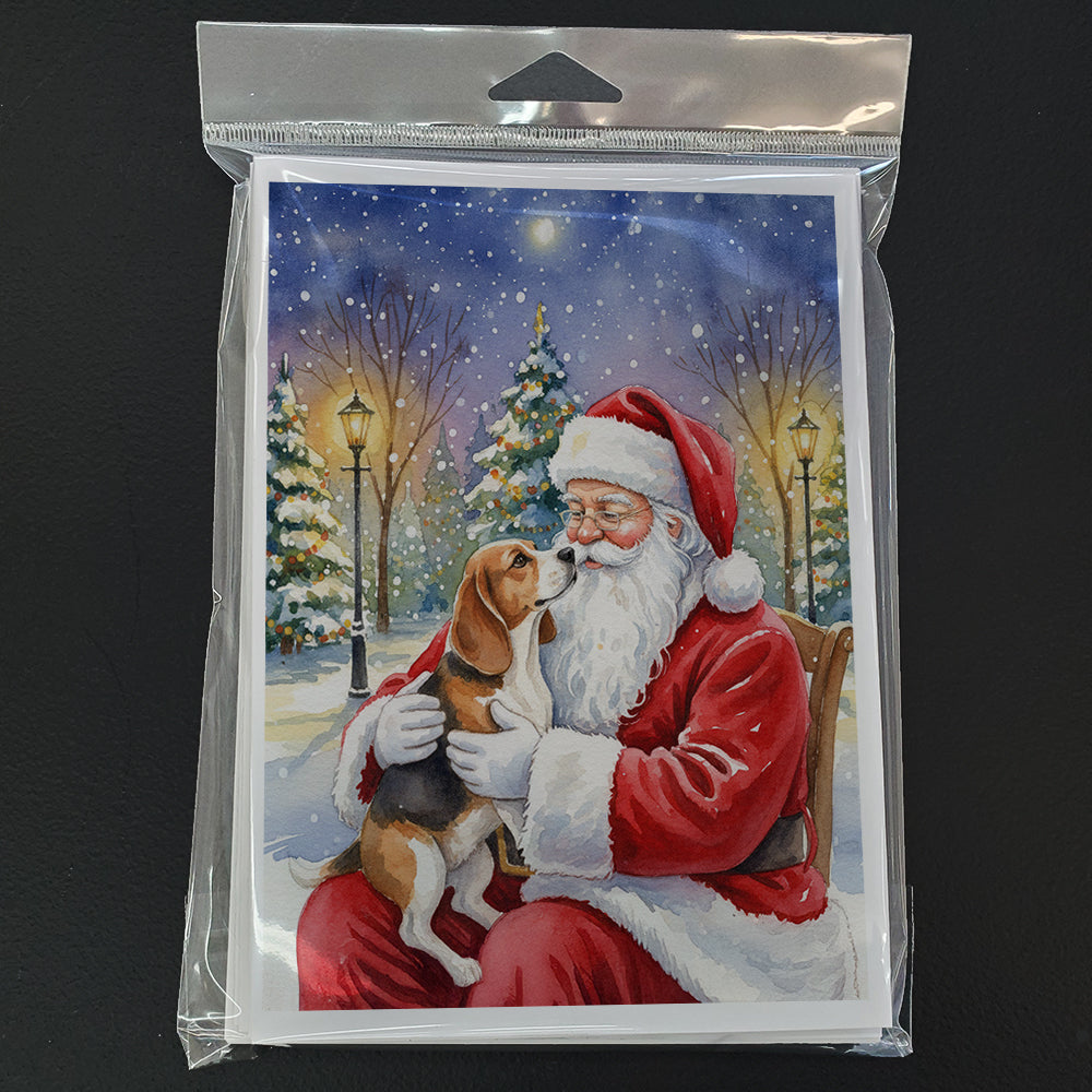 Beagle with Santa Claus Greeting Cards Pack of 8 Blank Cards with Envelopes Whimsical A7 Size 5x7