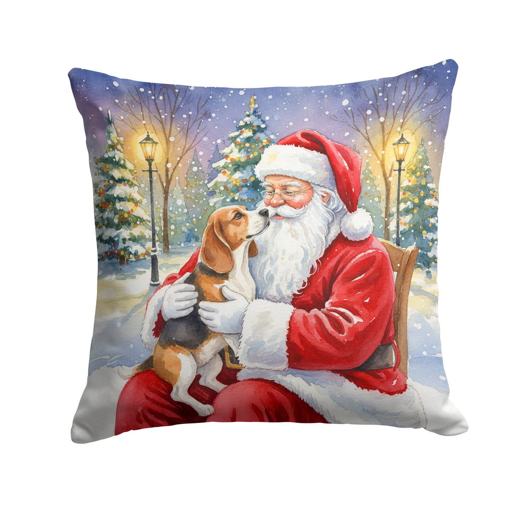 Beagle with Santa Claus Decorative Throw Pillow 18x18 Indoor Outdoor Accent Cushion, Fabric Cover with Insert for Sofa, Bed, Porch & Living Room
