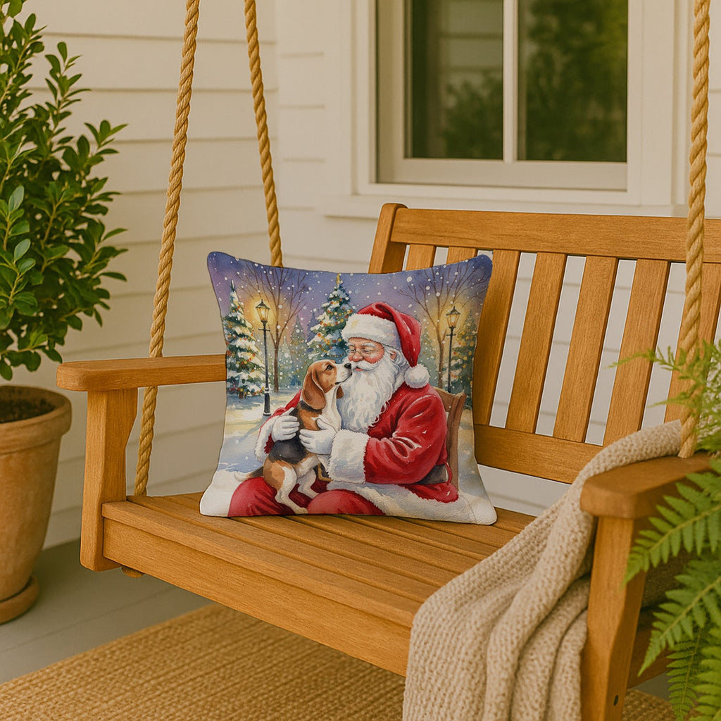 Beagle with Santa Claus Decorative Throw Pillow 18x18 Indoor Outdoor Accent Cushion, Fabric Cover with Insert for Sofa, Bed, Porch & Living Room