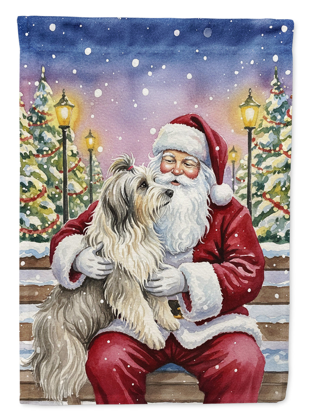 Bearded Collie with Santa Claus House Flag 28x40 Porch Sleeve Pole Decorative Outside Yard Banner Artwork Wall Hanging, Polyester