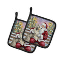 Bearded Collie with Santa Claus Pot Holder Set of 2 Heat Resistant Quilted Hot Pads 7.5 x 7.5 Inch, Insulated Kitchen Trivets for Cooking & Baking