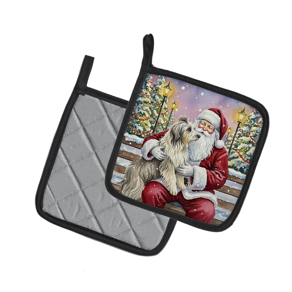 Bearded Collie with Santa Claus Pot Holder Set of 2 Heat Resistant Quilted Hot Pads 7.5 x 7.5 Inch, Insulated Kitchen Trivets for Cooking & Baking