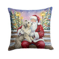 Bearded Collie with Santa Claus Decorative Throw Pillow 14x14 Indoor Outdoor Accent Cushion, Fabric Cover with Insert for Sofa, Bed, Porch & Living Room