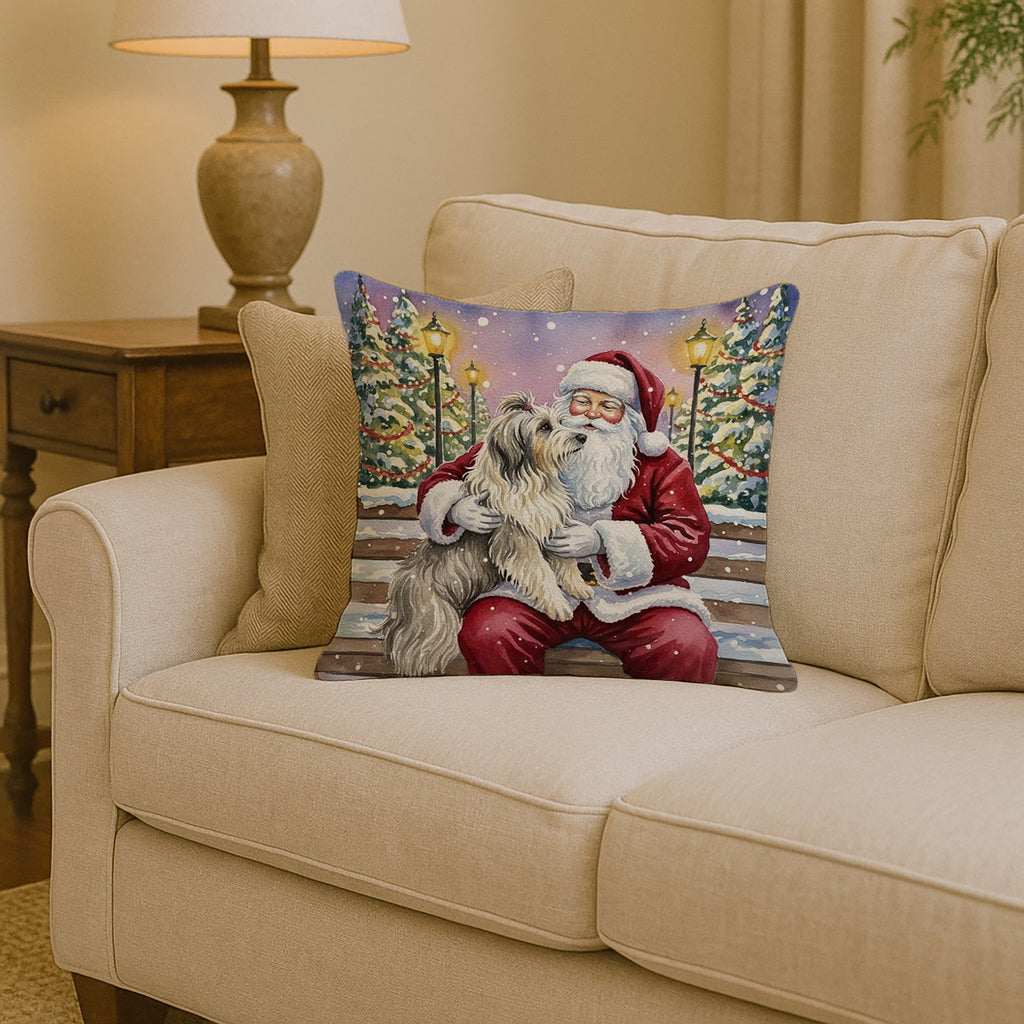 Bearded Collie with Santa Claus Decorative Throw Pillow 14x14 Indoor Outdoor Accent Cushion, Fabric Cover with Insert for Sofa, Bed, Porch & Living Room