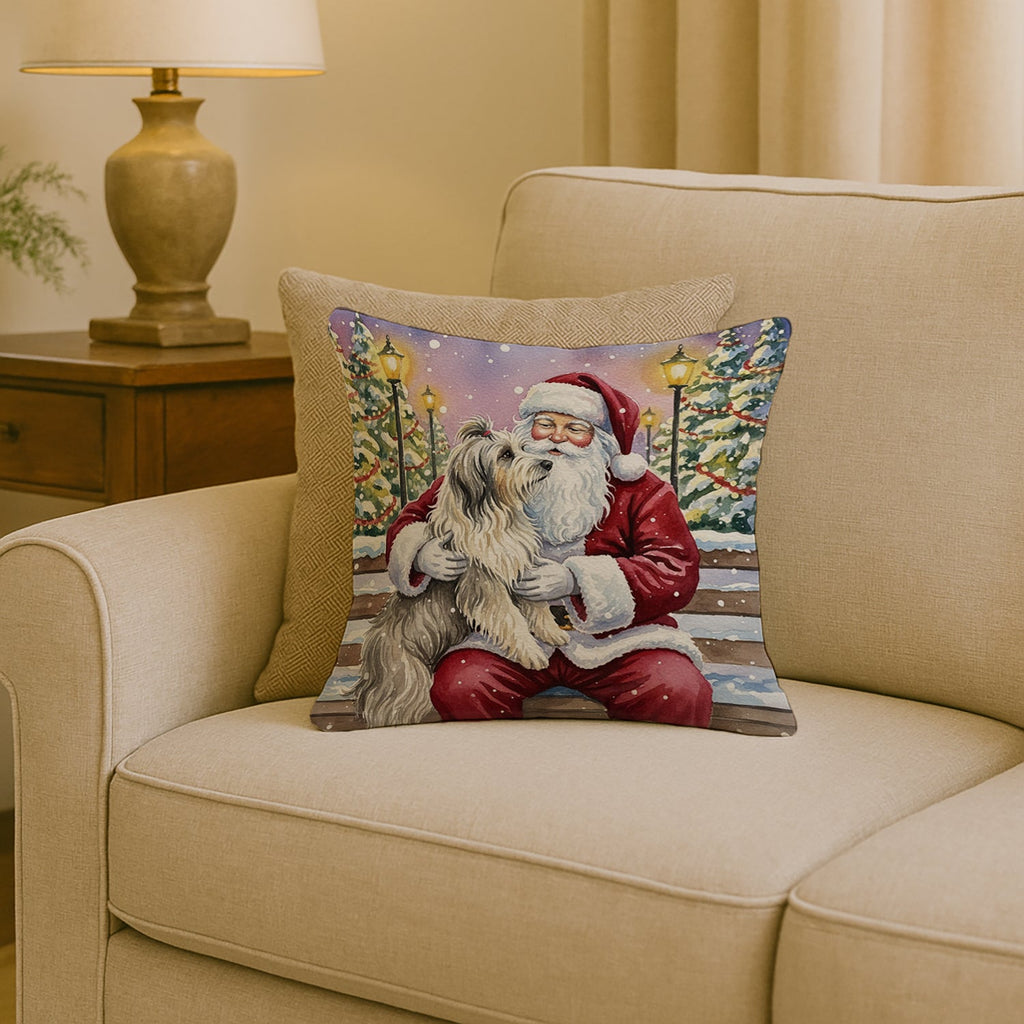 Bearded Collie with Santa Claus Decorative Throw Pillow 18x18 Indoor Outdoor Accent Cushion, Fabric Cover with Insert for Sofa, Bed, Porch & Living Room