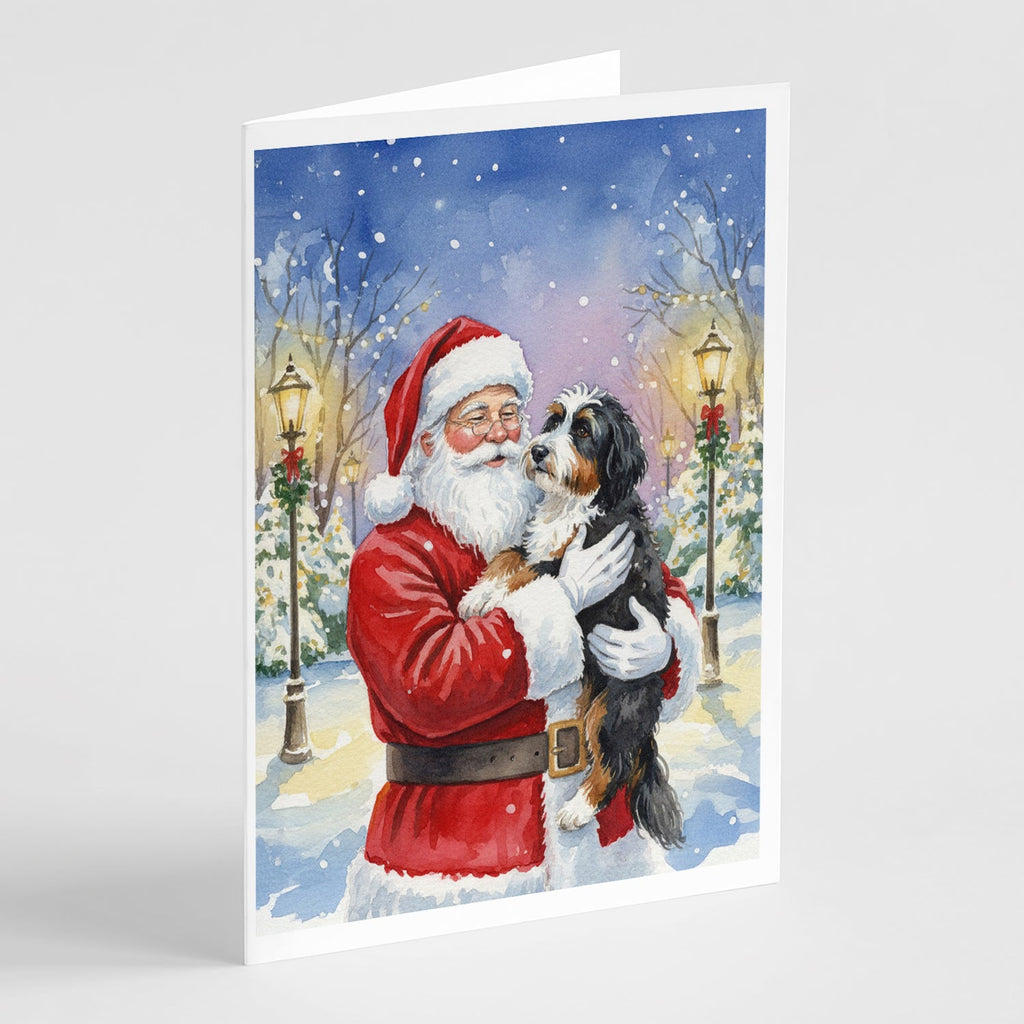 Bernedoodle with Santa Claus Greeting Cards Pack of 8 Blank Cards with Envelopes Whimsical A7 Size 5x7