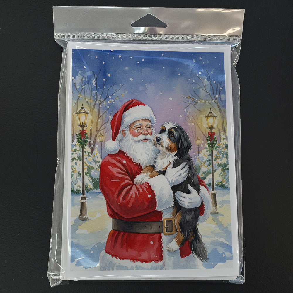 Bernedoodle with Santa Claus Greeting Cards Pack of 8 Blank Cards with Envelopes Whimsical A7 Size 5x7