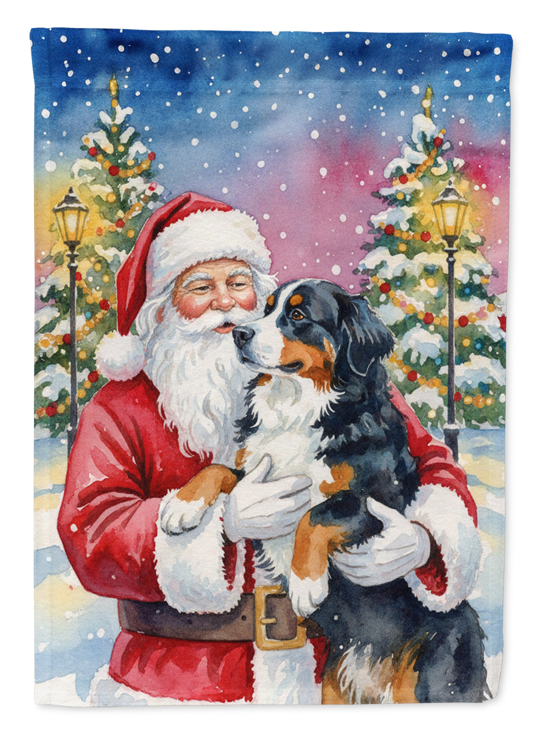 Bernese Mountain Dog with Santa Claus House Flag 28x40 Porch Sleeve Pole Decorative Outside Yard Banner Artwork Wall Hanging, Polyester