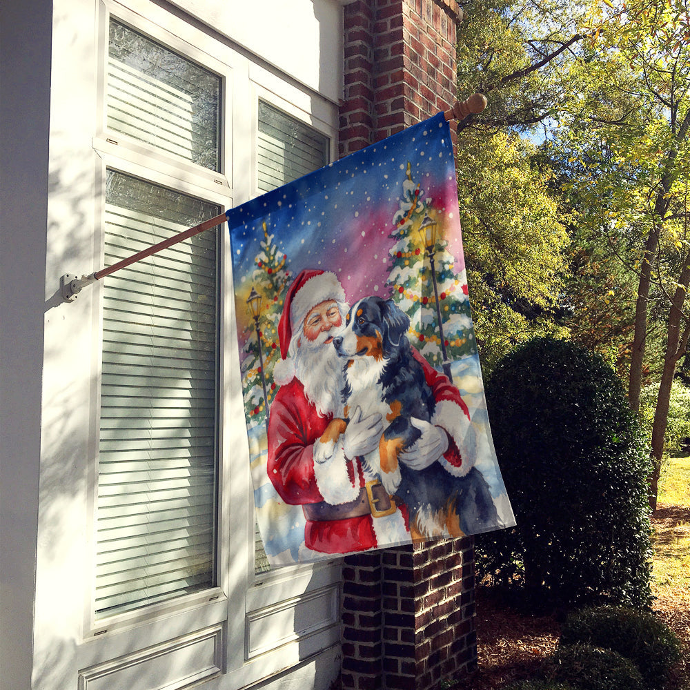 Bernese Mountain Dog with Santa Claus House Flag 28x40 Porch Sleeve Pole Decorative Outside Yard Banner Artwork Wall Hanging, Polyester
