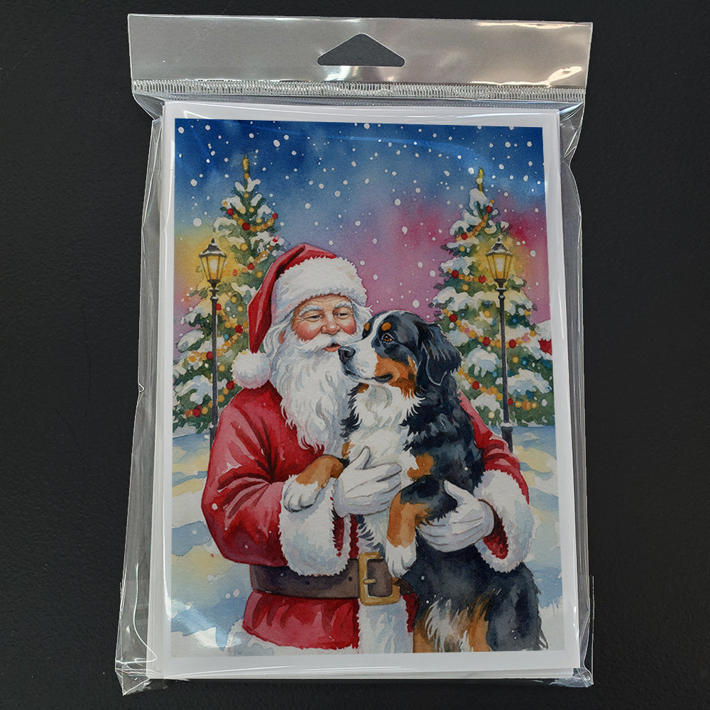 Bernese Mountain Dog with Santa Claus Greeting Cards Pack of 8 Blank Cards with Envelopes Whimsical A7 Size 5x7