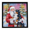 Bernese Mountain Dog with Santa Claus Framed Metal Print Bathroom, Kitchen, Office, Home Decor Wall Art Ready to Hang, Square, 8X8
