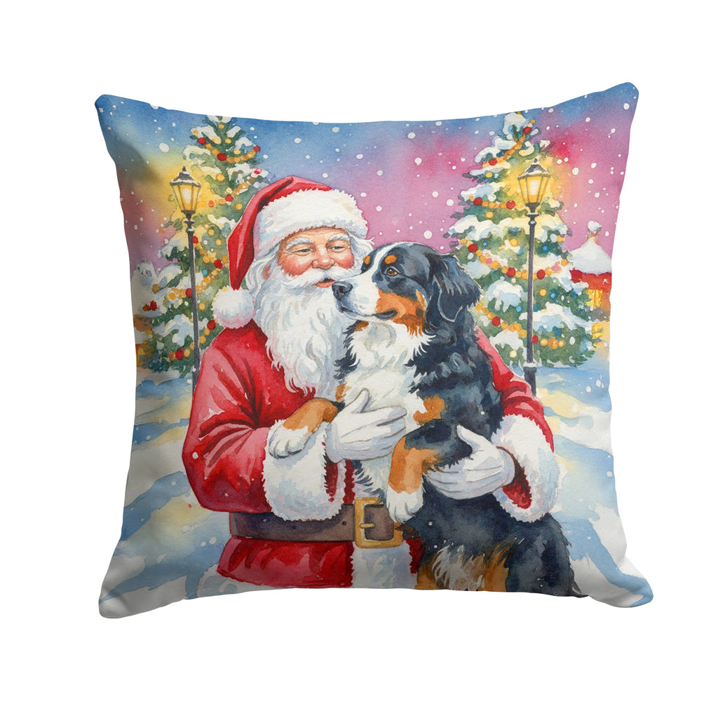 Bernese Mountain Dog with Santa Claus Decorative Throw Pillow 14x14 Indoor Outdoor Accent Cushion, Fabric Cover with Insert for Sofa, Bed, Porch & Living Room