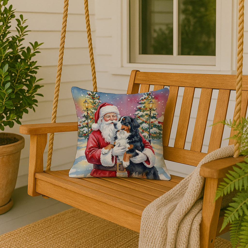 Bernese Mountain Dog with Santa Claus Decorative Throw Pillow 18x18 Indoor Outdoor Accent Cushion, Fabric Cover with Insert for Sofa, Bed, Porch & Living Room