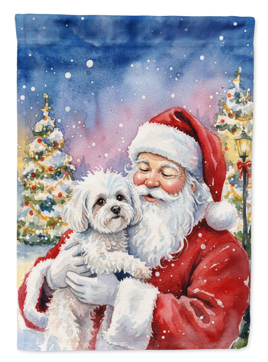 Bichon Frise with Santa Claus House Flag 28x40 Porch Sleeve Pole Decorative Outside Yard Banner Artwork Wall Hanging, Polyester