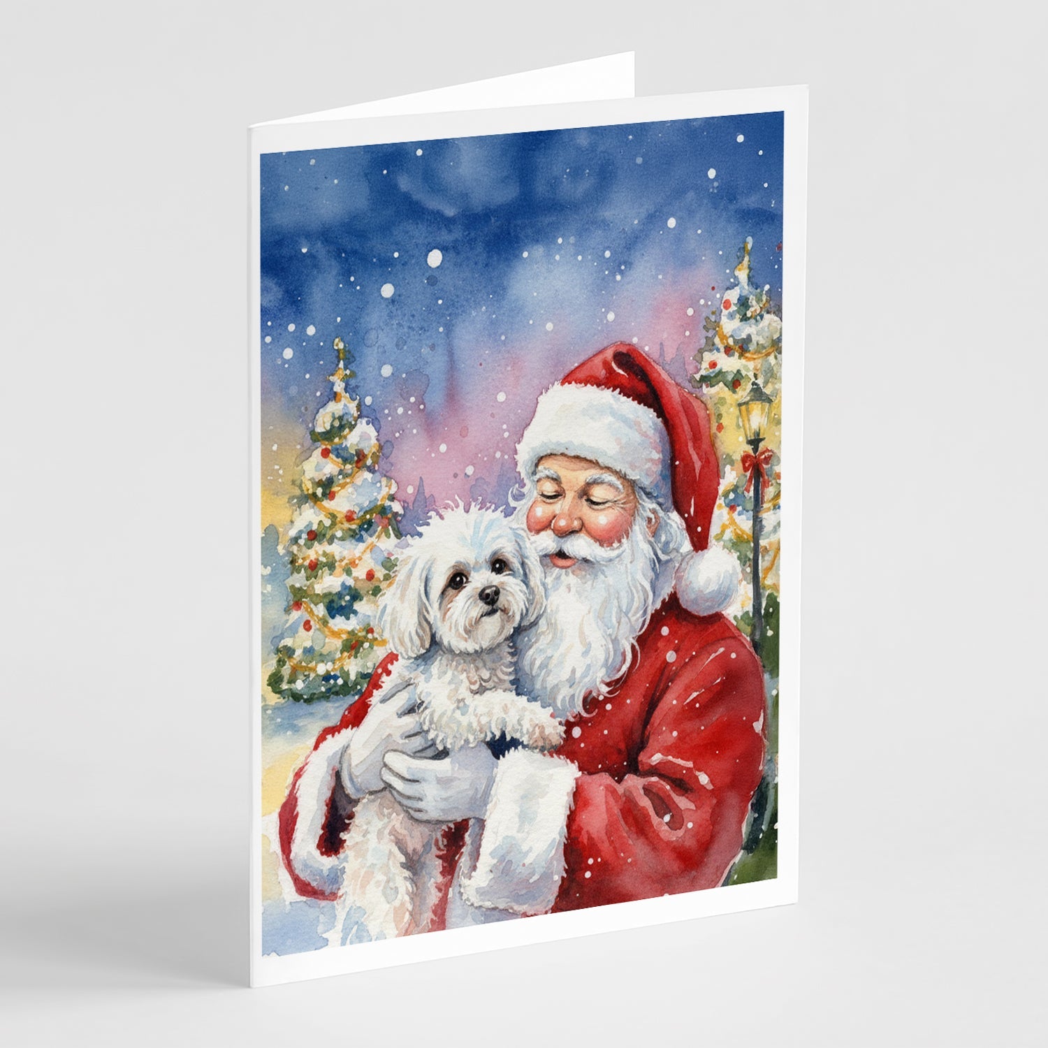 Bichon Frise with Santa Claus Greeting Cards Pack of 8 Blank Cards with Envelopes Whimsical A7 Size 5x7