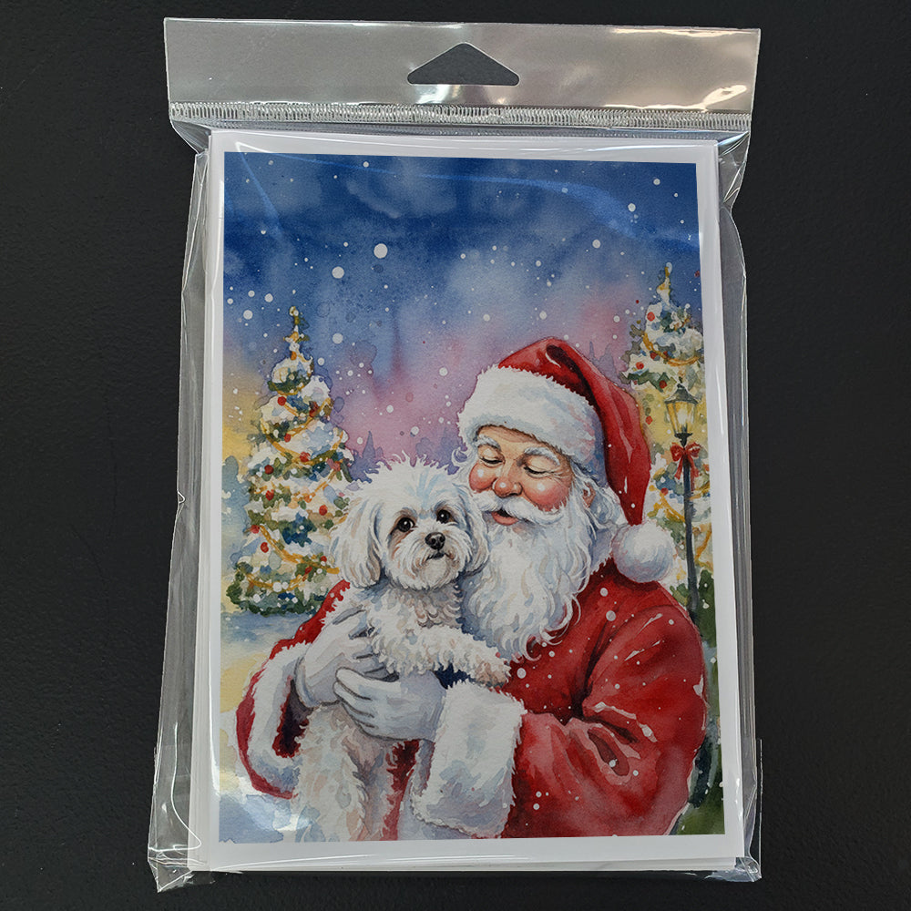 Bichon Frise with Santa Claus Greeting Cards Pack of 8 Blank Cards with Envelopes Whimsical A7 Size 5x7