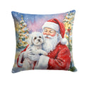 Bichon Frise with Santa Claus Decorative Throw Pillow 18x18 Indoor Outdoor Accent Cushion, Fabric Cover with Insert for Sofa, Bed, Porch & Living Room