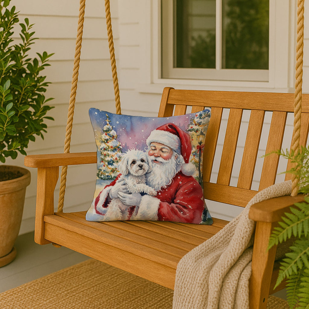 Bichon Frise with Santa Claus Decorative Throw Pillow 18x18 Indoor Outdoor Accent Cushion, Fabric Cover with Insert for Sofa, Bed, Porch & Living Room