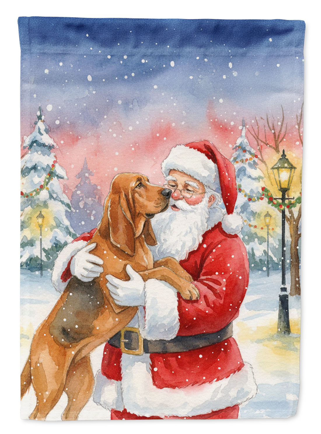 Bloodhound with Santa Claus House Flag 28x40 Porch Sleeve Pole Decorative Outside Yard Banner Artwork Wall Hanging, Polyester
