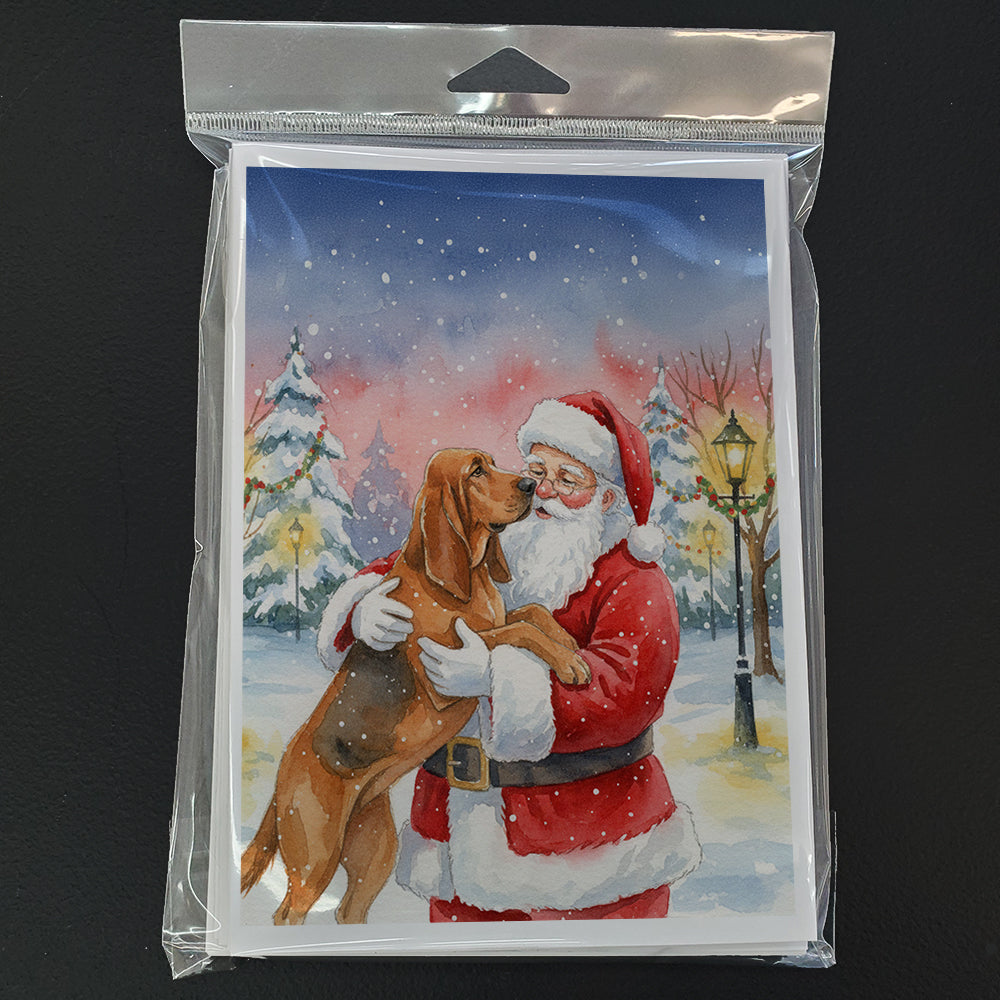 Bloodhound with Santa Claus Greeting Cards Pack of 8 Blank Cards with Envelopes Whimsical A7 Size 5x7
