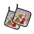 Bloodhound with Santa Claus Pot Holder Set of 2 Heat Resistant Quilted Hot Pads 7.5 x 7.5 Inch, Insulated Kitchen Trivets for Cooking & Baking