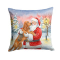 Bloodhound with Santa Claus Decorative Throw Pillow 14x14 Indoor Outdoor Accent Cushion, Fabric Cover with Insert for Sofa, Bed, Porch & Living Room