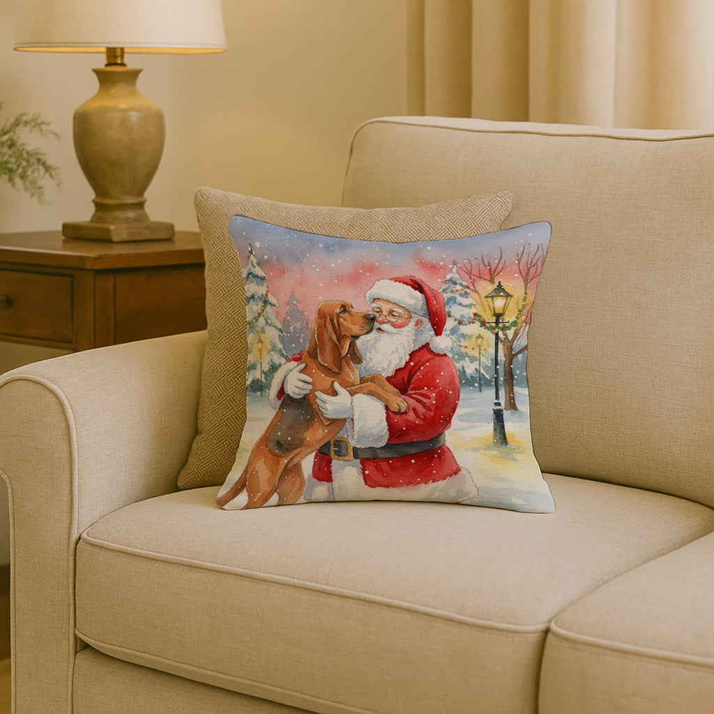Bloodhound with Santa Claus Decorative Throw Pillow 18x18 Indoor Outdoor Accent Cushion, Fabric Cover with Insert for Sofa, Bed, Porch & Living Room