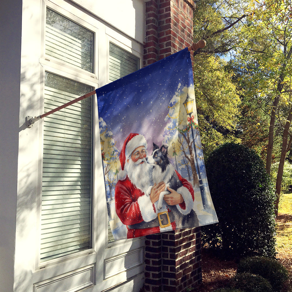 Border Collie with Santa Claus House Flag 28x40 Porch Sleeve Pole Decorative Outside Yard Banner Artwork Wall Hanging, Polyester
