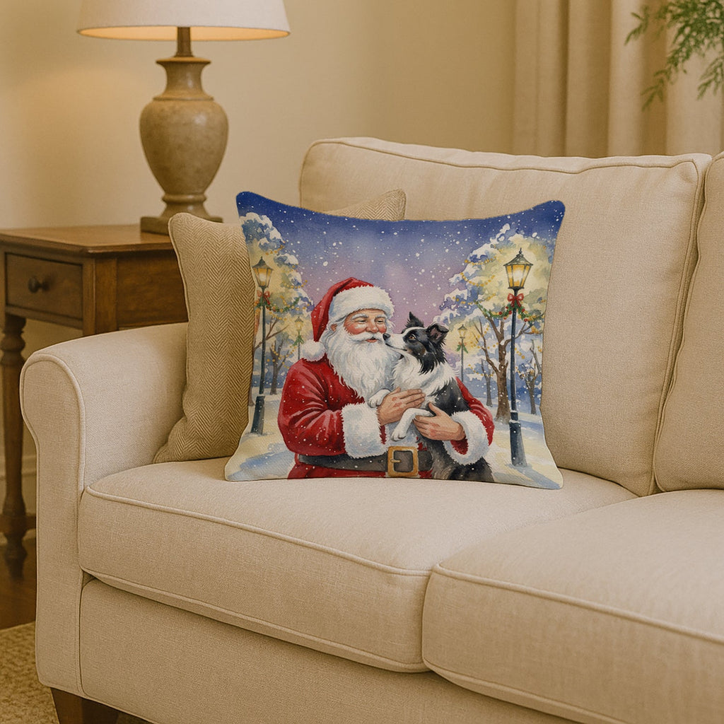 Border Collie with Santa Claus Decorative Throw Pillow 14x14 Indoor Outdoor Accent Cushion, Fabric Cover with Insert for Sofa, Bed, Porch & Living Room