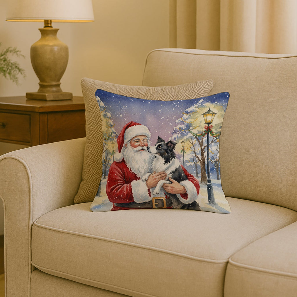 Border Collie with Santa Claus Decorative Throw Pillow 18x18 Indoor Outdoor Accent Cushion, Fabric Cover with Insert for Sofa, Bed, Porch & Living Room