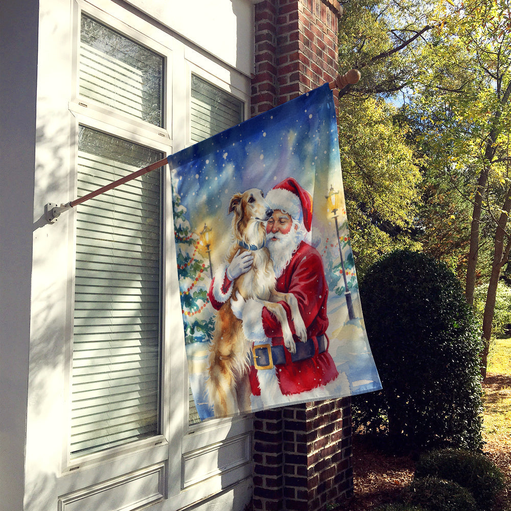 Borzoi/ with Santa Claus House Flag 28x40 Porch Sleeve Pole Decorative Outside Yard Banner Artwork Wall Hanging, Polyester