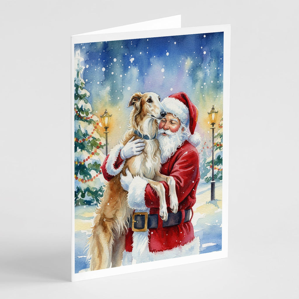 Borzoi/ with Santa Claus Greeting Cards Pack of 8 Blank Cards with Envelopes Whimsical A7 Size 5x7