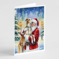 Borzoi/ with Santa Claus Greeting Cards Pack of 8 Blank Cards with Envelopes Whimsical A7 Size 5x7