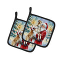 Borzoi/ with Santa Claus Pot Holder Set of 2 Heat Resistant Quilted Hot Pads 7.5 x 7.5 Inch, Insulated Kitchen Trivets for Cooking & Baking
