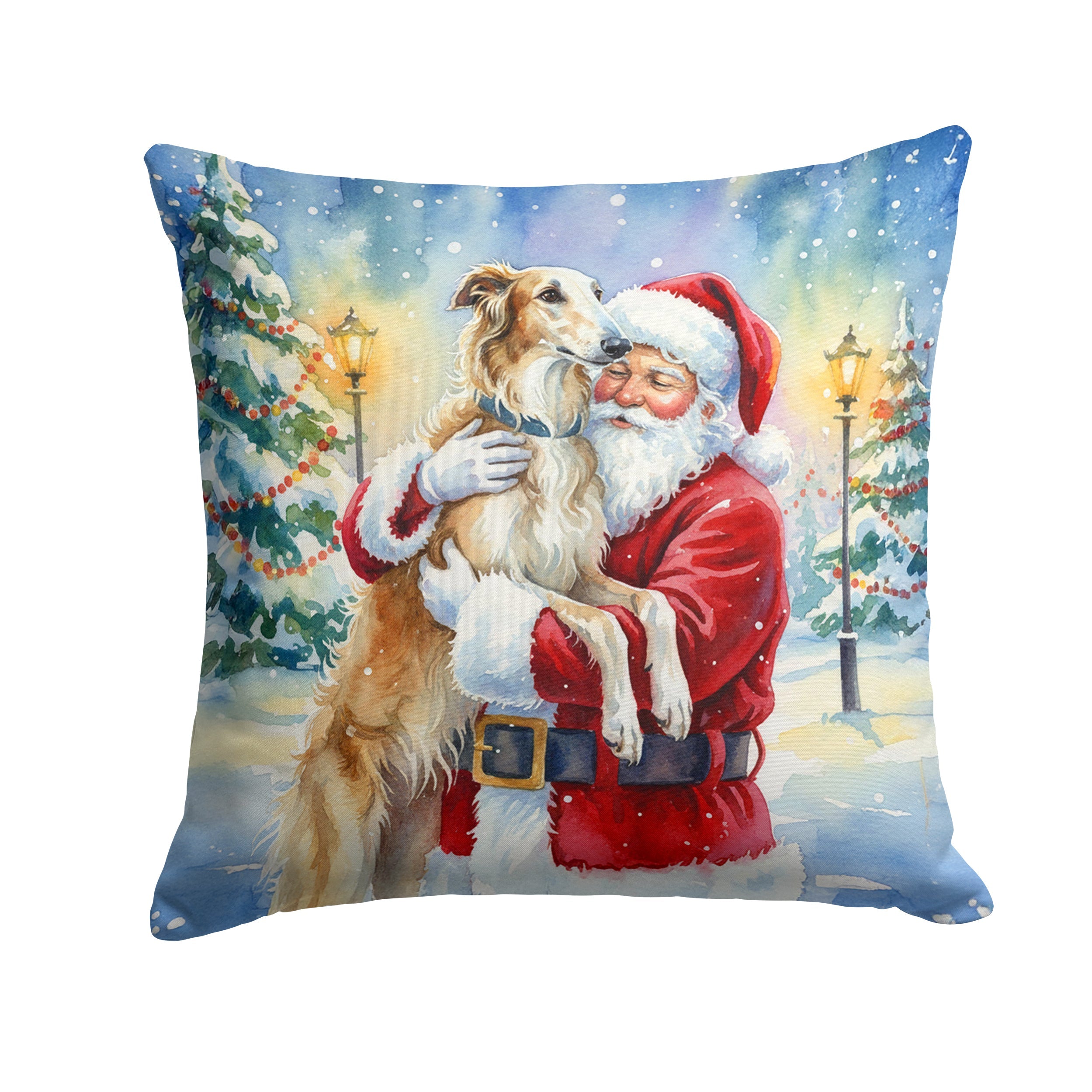 Borzoi/ with Santa Claus Decorative Throw Pillow 18x18 Indoor Outdoor Accent Cushion, Fabric Cover with Insert for Sofa, Bed, Porch & Living Room