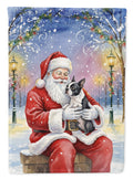 Boston Terrier with Santa Claus House Flag 28x40 Porch Sleeve Pole Decorative Outside Yard Banner Artwork Wall Hanging, Polyester