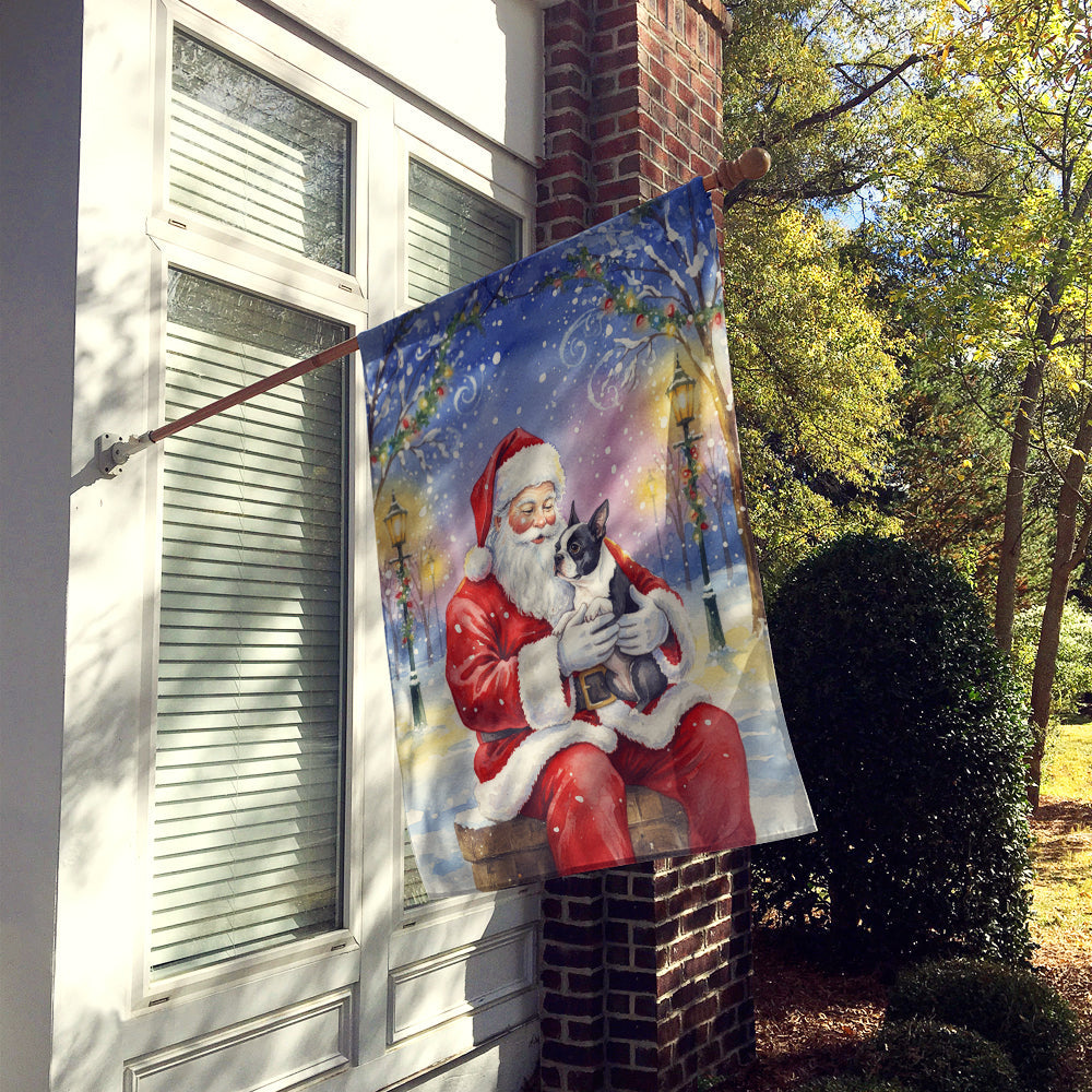 Boston Terrier with Santa Claus House Flag 28x40 Porch Sleeve Pole Decorative Outside Yard Banner Artwork Wall Hanging, Polyester