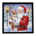 Red Boston Terrier with Santa Claus Framed Metal Print Bathroom, Kitchen, Office, Home Decor Wall Art Ready to Hang, Square, 8X8