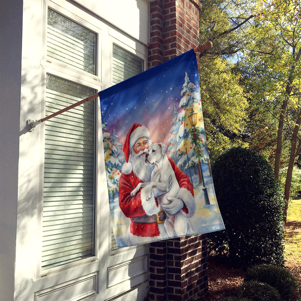 White Boxer with Santa Claus House Flag 28x40 Porch Sleeve Pole Decorative Outside Yard Banner Artwork Wall Hanging, Polyester