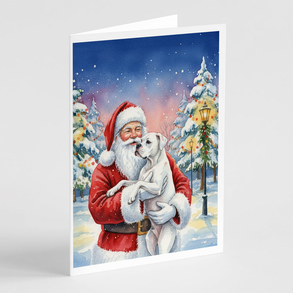 White Boxer with Santa Claus Greeting Cards Pack of 8 Blank Cards with Envelopes Whimsical A7 Size 5x7