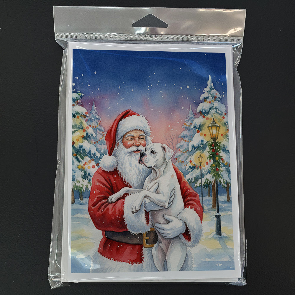 White Boxer with Santa Claus Greeting Cards Pack of 8 Blank Cards with Envelopes Whimsical A7 Size 5x7