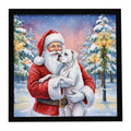 White Boxer with Santa Claus Framed Metal Print Bathroom, Kitchen, Office, Home Decor Wall Art Ready to Hang, Square, 8X8