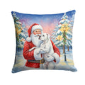 White Boxer with Santa Claus Decorative Throw Pillow 18x18 Indoor Outdoor Accent Cushion, Fabric Cover with Insert for Sofa, Bed, Porch & Living Room