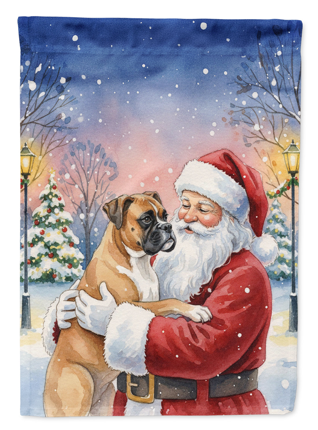 Boxer with Santa Claus House Flag 28x40 Porch Sleeve Pole Decorative Outside Yard Banner Artwork Wall Hanging, Polyester