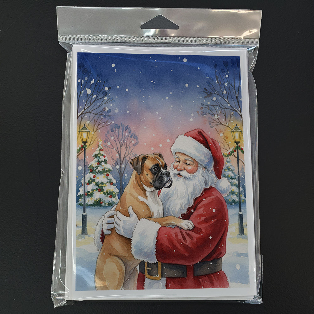 Boxer with Santa Claus Greeting Cards Pack of 8 Blank Cards with Envelopes Whimsical A7 Size 5x7