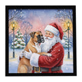 Boxer with Santa Claus Framed Metal Print Bathroom, Kitchen, Office, Home Decor Wall Art Ready to Hang, Square, 8X8