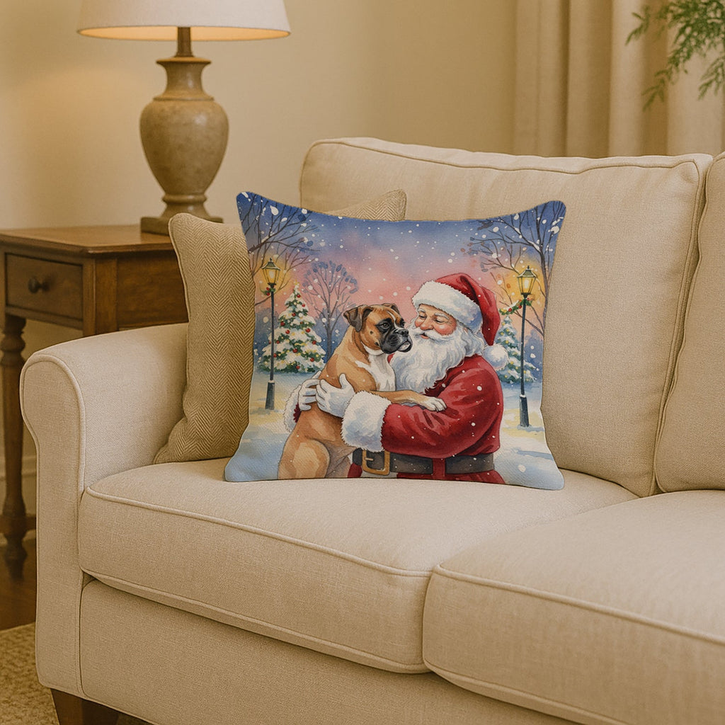 Boxer with Santa Claus Decorative Throw Pillow 14x14 Indoor Outdoor Accent Cushion, Fabric Cover with Insert for Sofa, Bed, Porch & Living Room