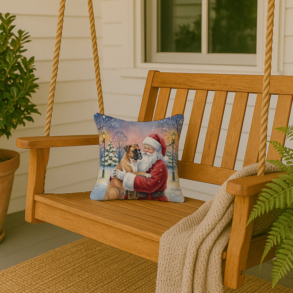 Boxer with Santa Claus Decorative Throw Pillow 14x14 Indoor Outdoor Accent Cushion, Fabric Cover with Insert for Sofa, Bed, Porch & Living Room